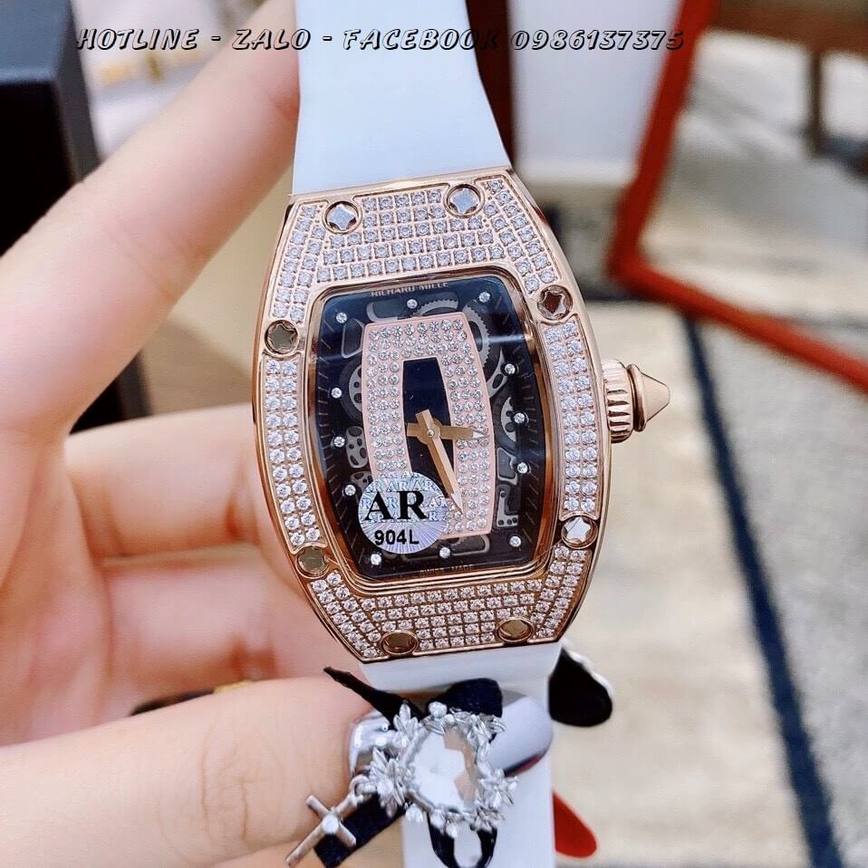 Đồng Hồ Richard Mille Nữ Quartz Dây Silicon Trắng Rose Gold