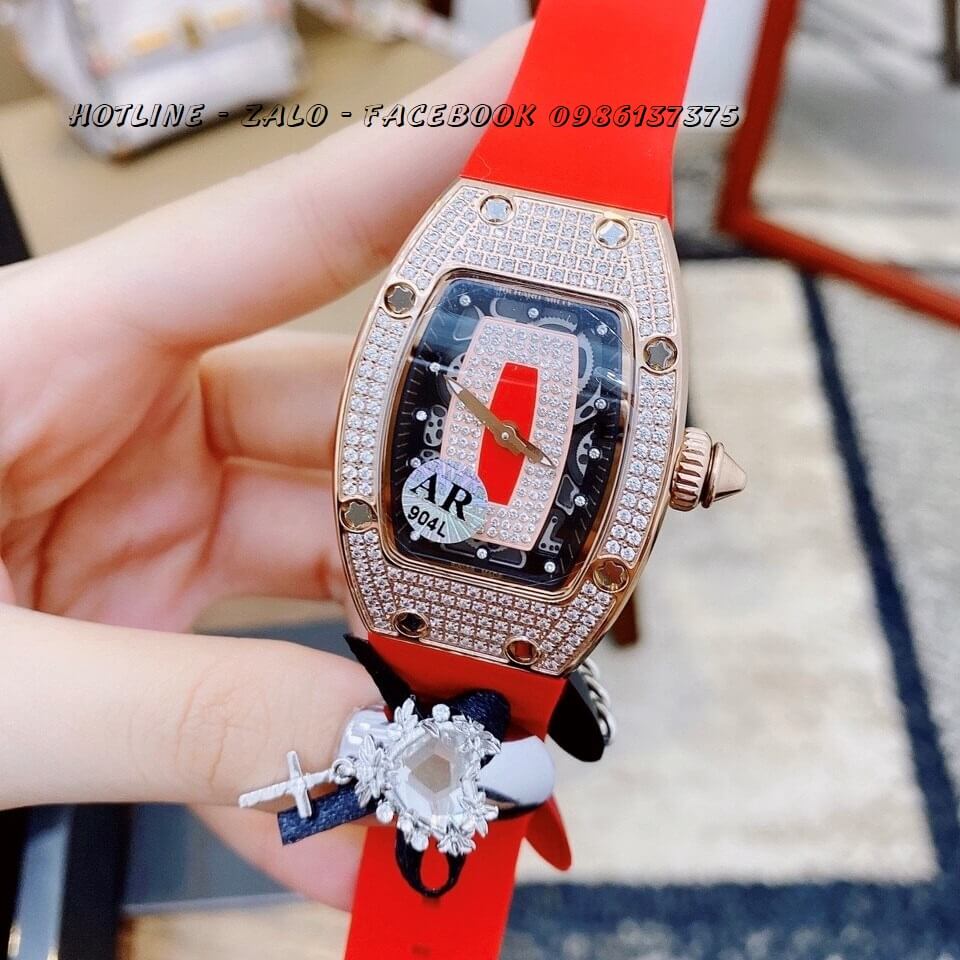 Đồng Hồ Richard Mille Nữ Quartz Dây Silicon Đỏ Rose Gold