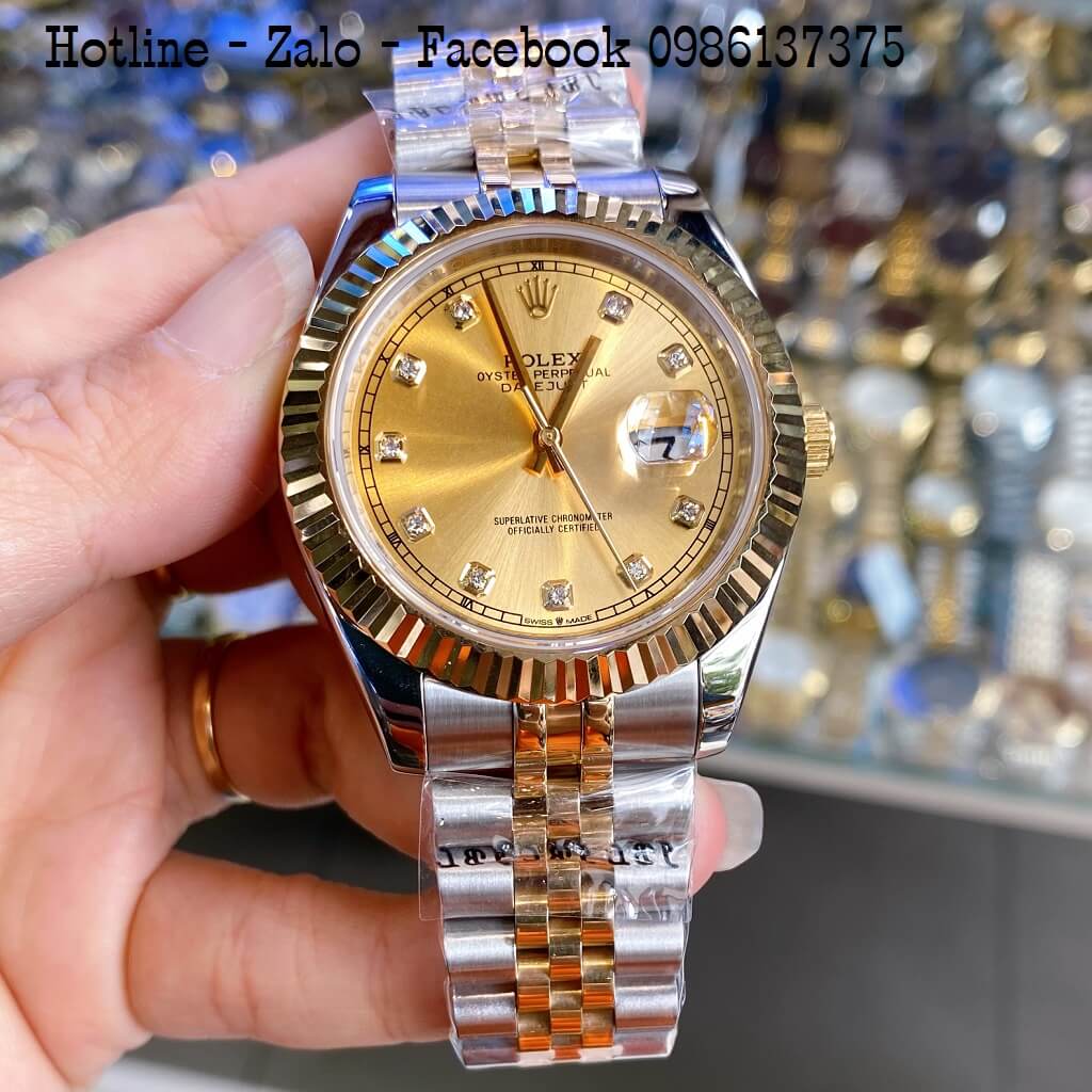 Đồng Hồ Nam Rolex Oyster Datejust Automatic Demi Mặt Vàng 41mm