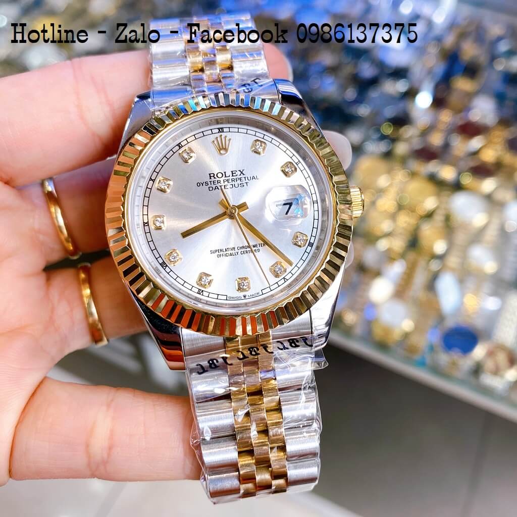 Đồng Hồ Nam Rolex Oyster Datejust Automatic Demi Mặt Trắng 41mm