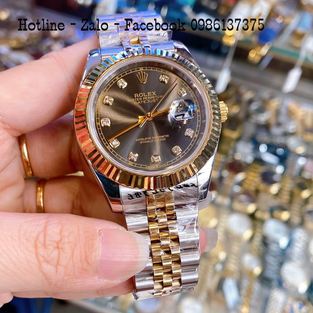 Đồng Hồ Nam Rolex Oyster Datejust Automatic Demi Mặt Đen 41mm