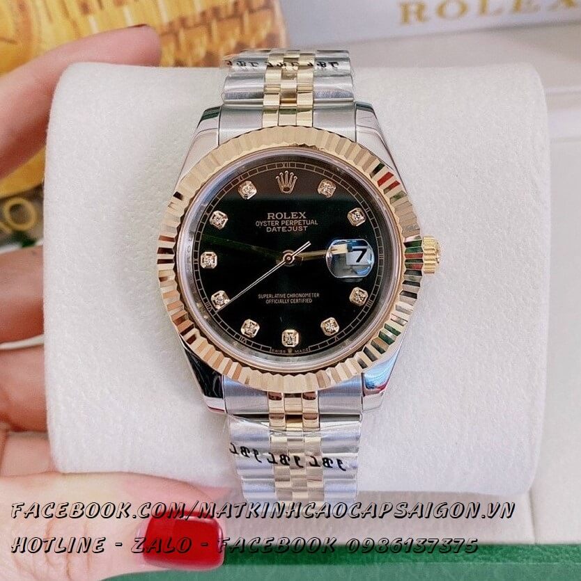 Đồng Hồ Nam Rolex Oyster Datejust Automatic Demi Mặt Đen 41mm