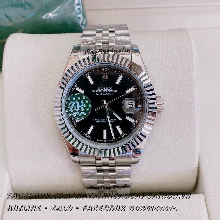 Đồng Hồ Nam Rolex Oyster Datejust Automatic Bạc Mặt Đen 41mm