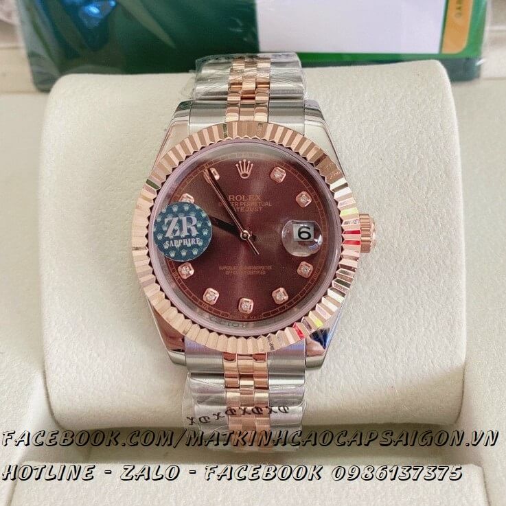 Đồng Hồ Nam Rolex Oyster Datejust Automatic Demi Mặt Nâu 41mm