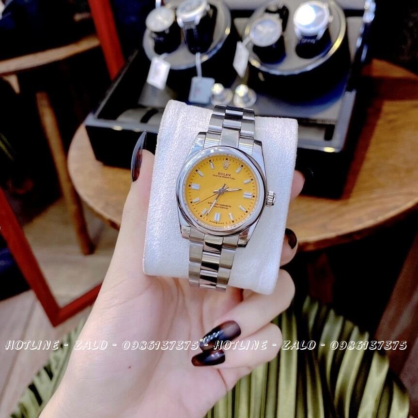 Đồng Hồ Rolex Automatic Cặp Đôi Siêu Cấp Bạc Mặt Vàng Chanh