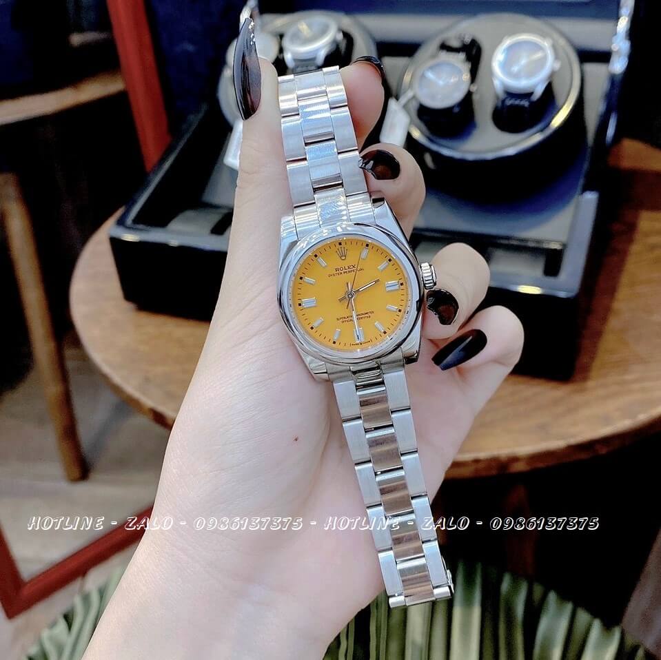 Đồng Hồ Rolex Automatic Cặp Đôi Siêu Cấp Bạc Mặt Vàng Chanh