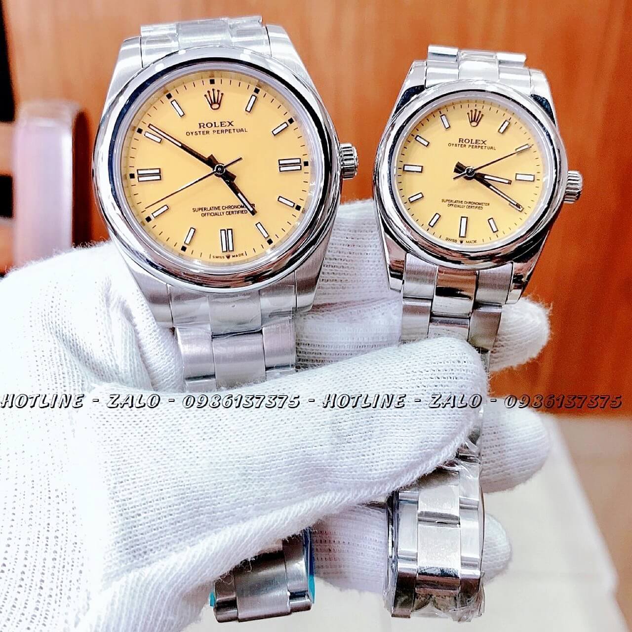 Đồng Hồ Rolex Automatic Cặp Đôi Siêu Cấp Bạc Mặt Vàng Chanh