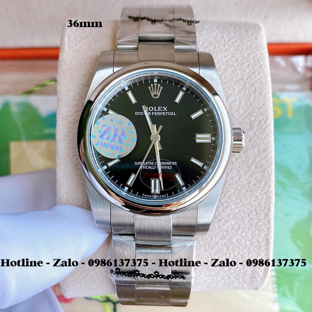 Đồng Hồ Rolex Cặp Automatic Dây Bạc Mặt Đen 36mm-32mm