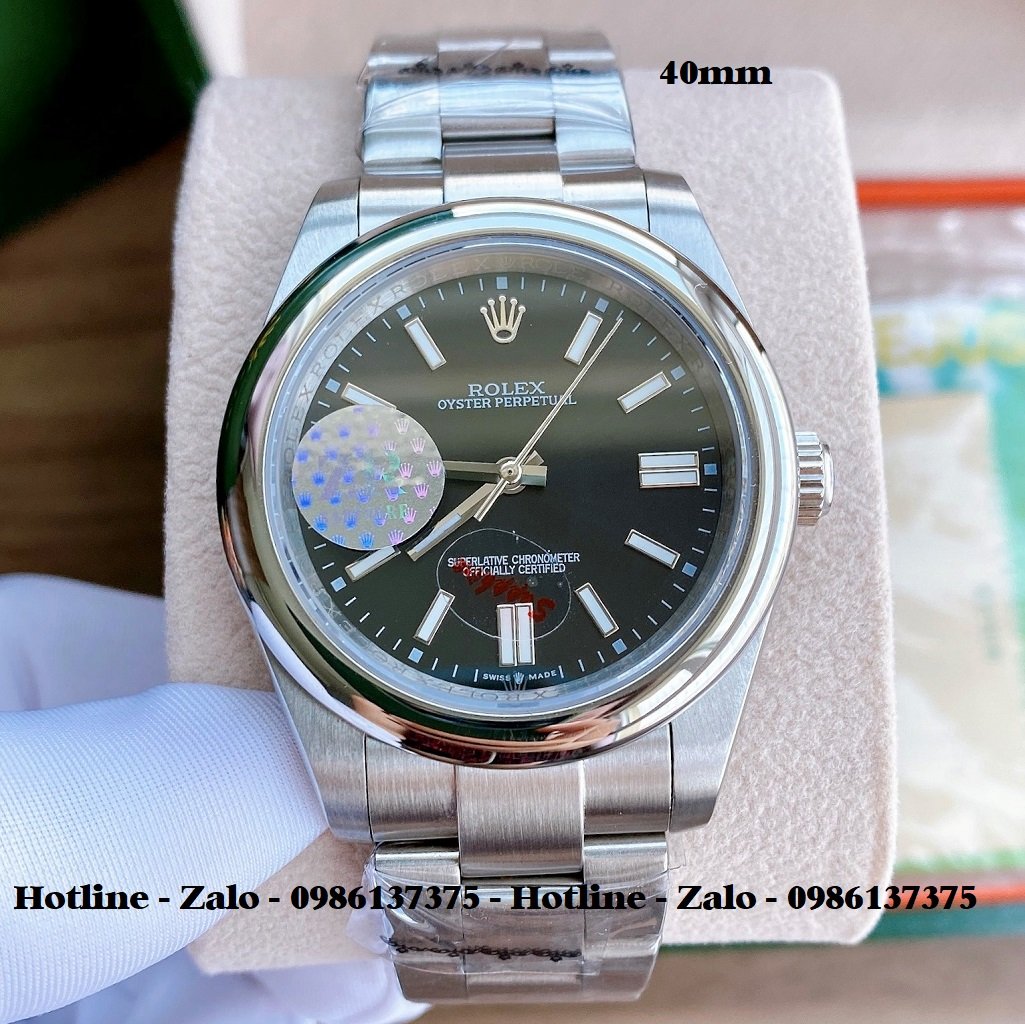 Đồng Hồ Rolex Cặp Automatic Dây Bạc Mặt Đen 41mm-32mm