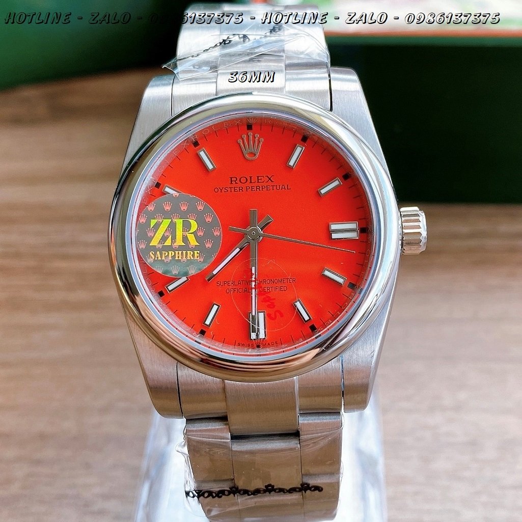 Đồng Hồ Rolex Cặp Automatic Dây Bạc Mặt Đỏ 36mm-32mm