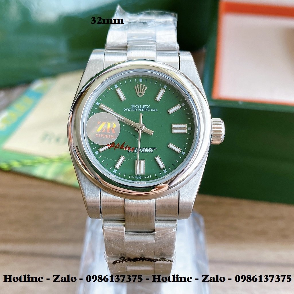 Đồng Hồ Rolex Cặp Automatic Dây Bạc Mặt Xanh Lá 41mm-32mm