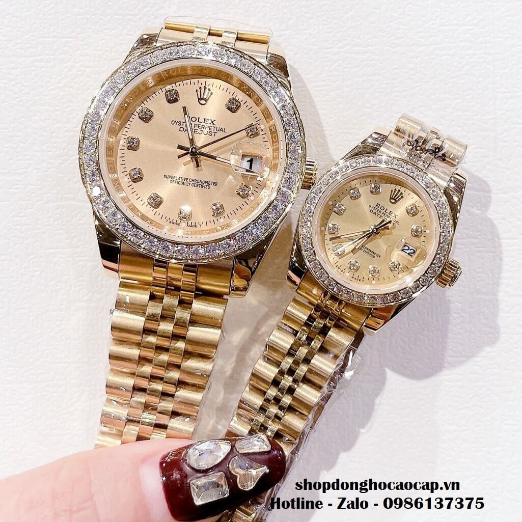 Đồng Hồ Rolex Cặp Nam Nữ Máy Pin Viền Đá Gold 41mm - 28mm