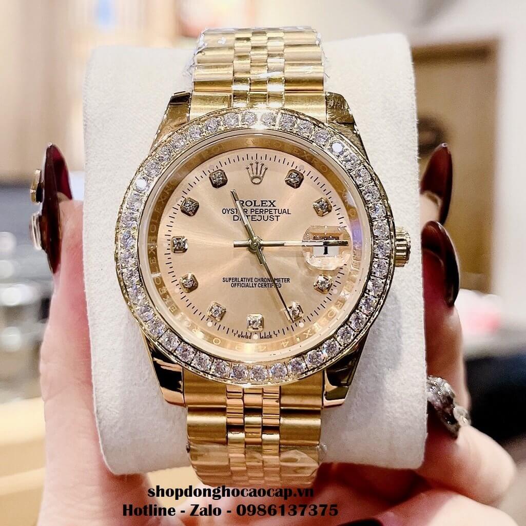 Đồng Hồ Rolex Cặp Nam Nữ Máy Pin Viền Đá Gold 41mm - 28mm