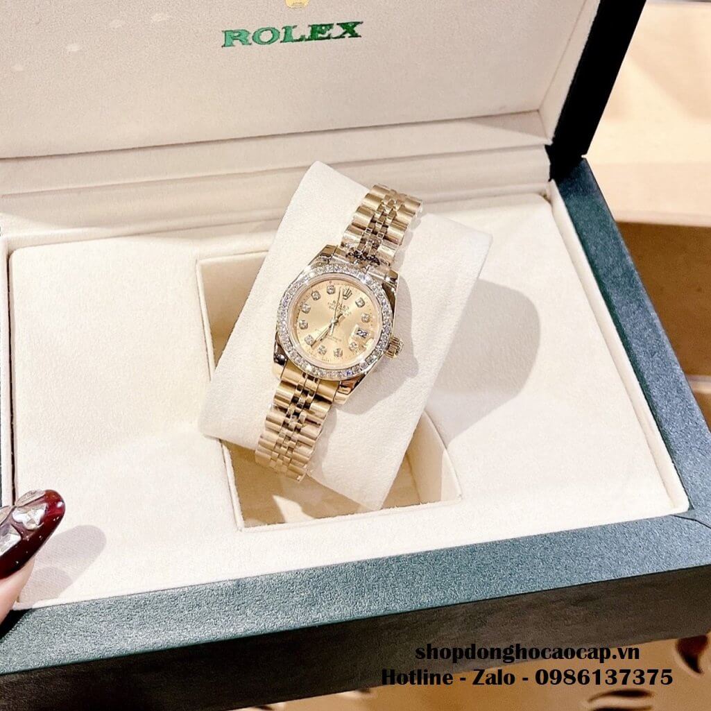 Đồng Hồ Rolex Cặp Nam Nữ Máy Pin Viền Đá Gold 41mm - 28mm