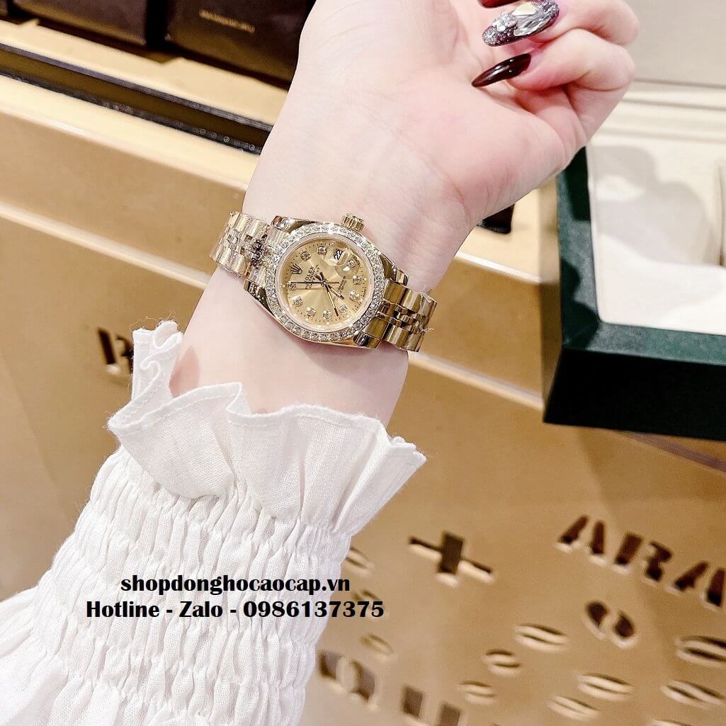 Đồng Hồ Rolex Cặp Nam Nữ Máy Pin Viền Đá Gold 41mm - 28mm
