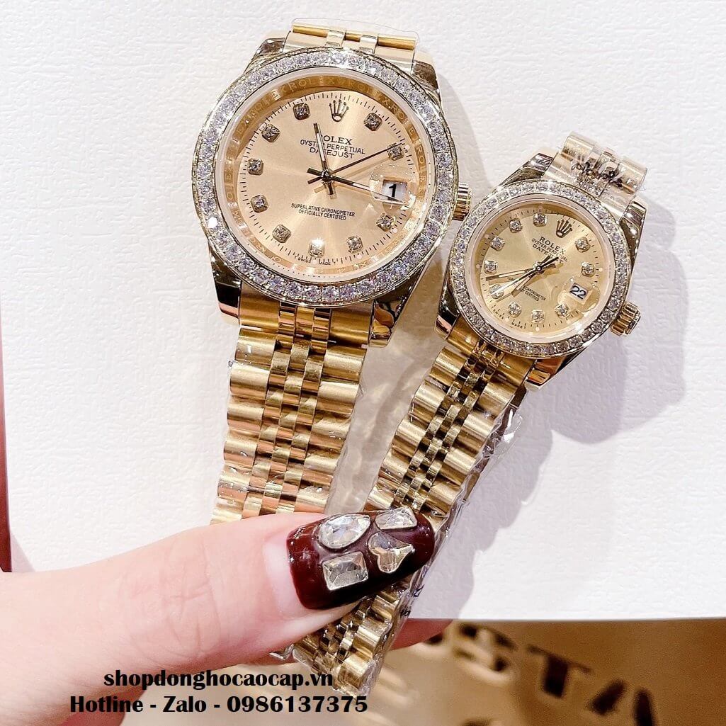 Đồng Hồ Rolex Cặp Nam Nữ Máy Pin Viền Đá Gold 41mm - 28mm
