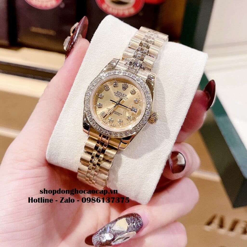 Đồng Hồ Rolex Cặp Nam Nữ Máy Pin Viền Đá Gold 41mm - 28mm