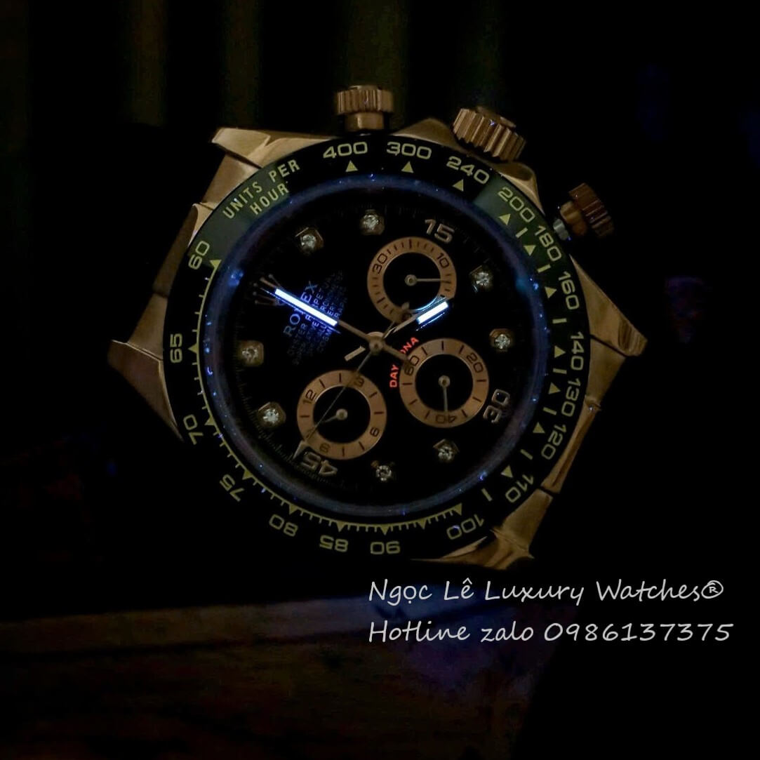 Đồng Hồ Rolex Cosmograph Daytona Automatic Dây Cao Su Đen Mặt Đen Rose Size 40mm
