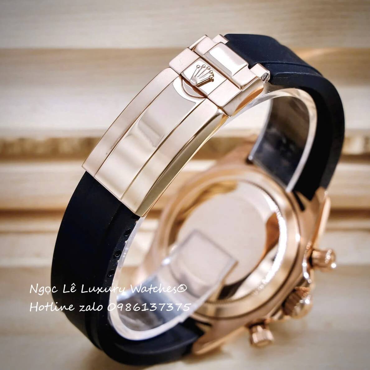 Đồng Hồ Rolex Cosmograph Daytona Automatic Dây Cao Su Đen Mặt Đen Rose Size 40mm