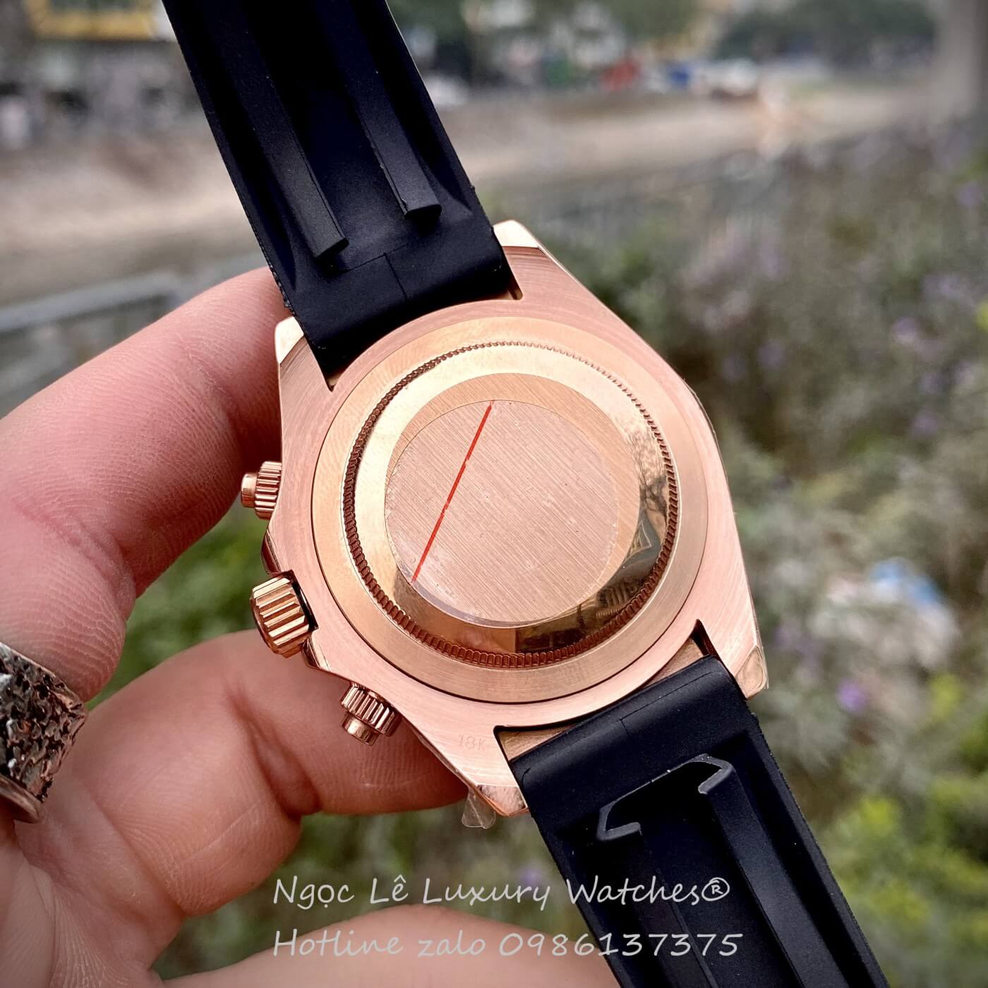 Đồng Hồ Rolex Cosmograph Daytona Automatic Dây Cao Su Đen Mặt Vàng Hồng Size 40mm