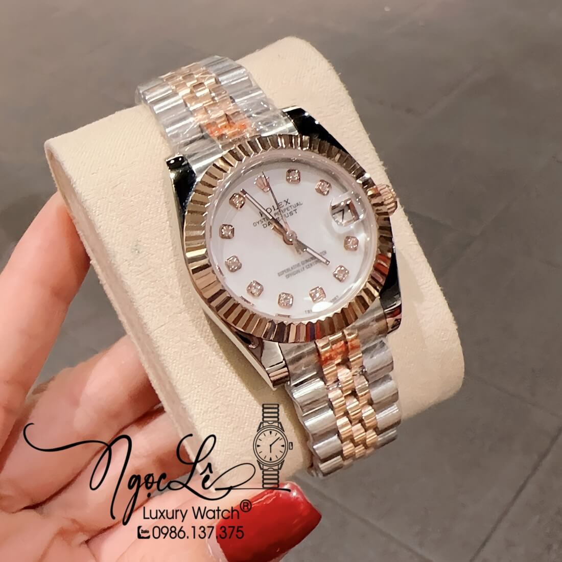 Đồng Hồ Nữ Rolex Datejust Máy Pin Niềng Khía 31mm - Rolex Nữ Dây Kim Loại Màu Demi Rose Mặt Xà Cừ