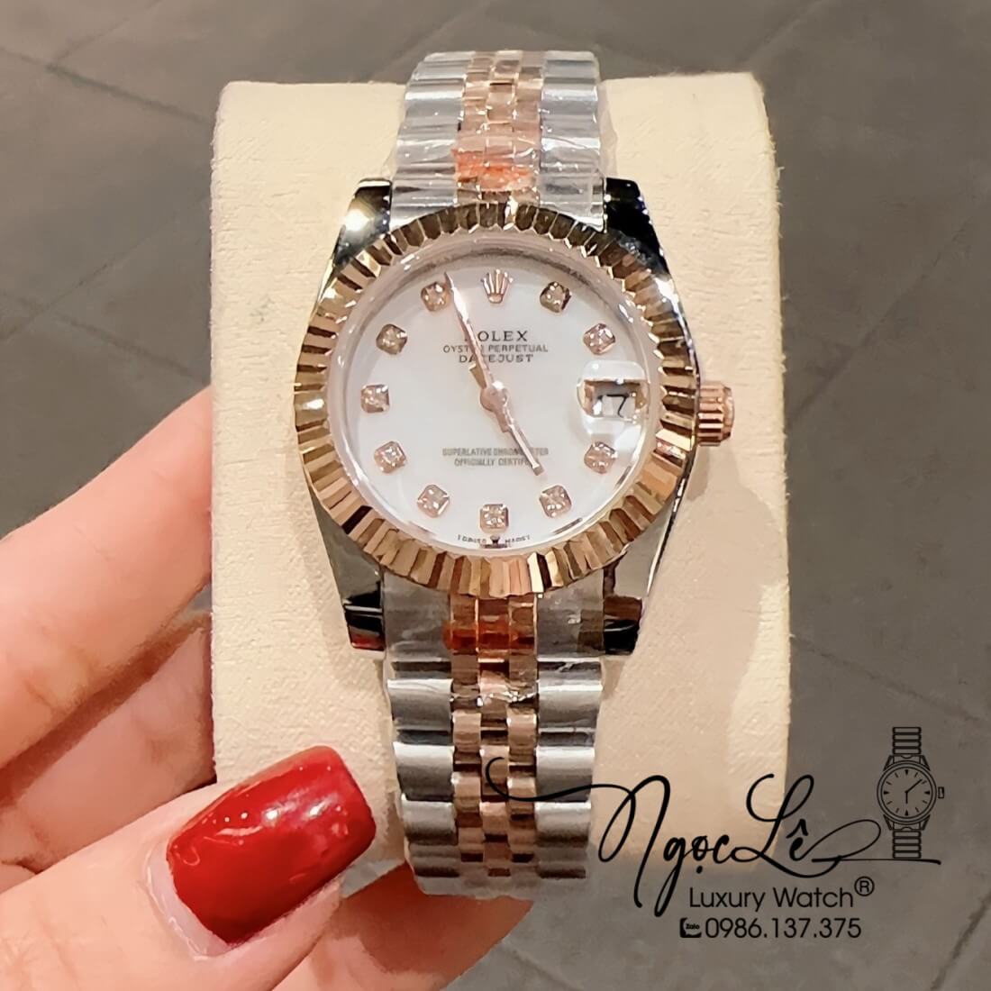 Đồng Hồ Nữ Rolex Datejust Máy Pin Niềng Khía 31mm - Rolex Nữ Dây Kim Loại Màu Demi Rose Mặt Xà Cừ