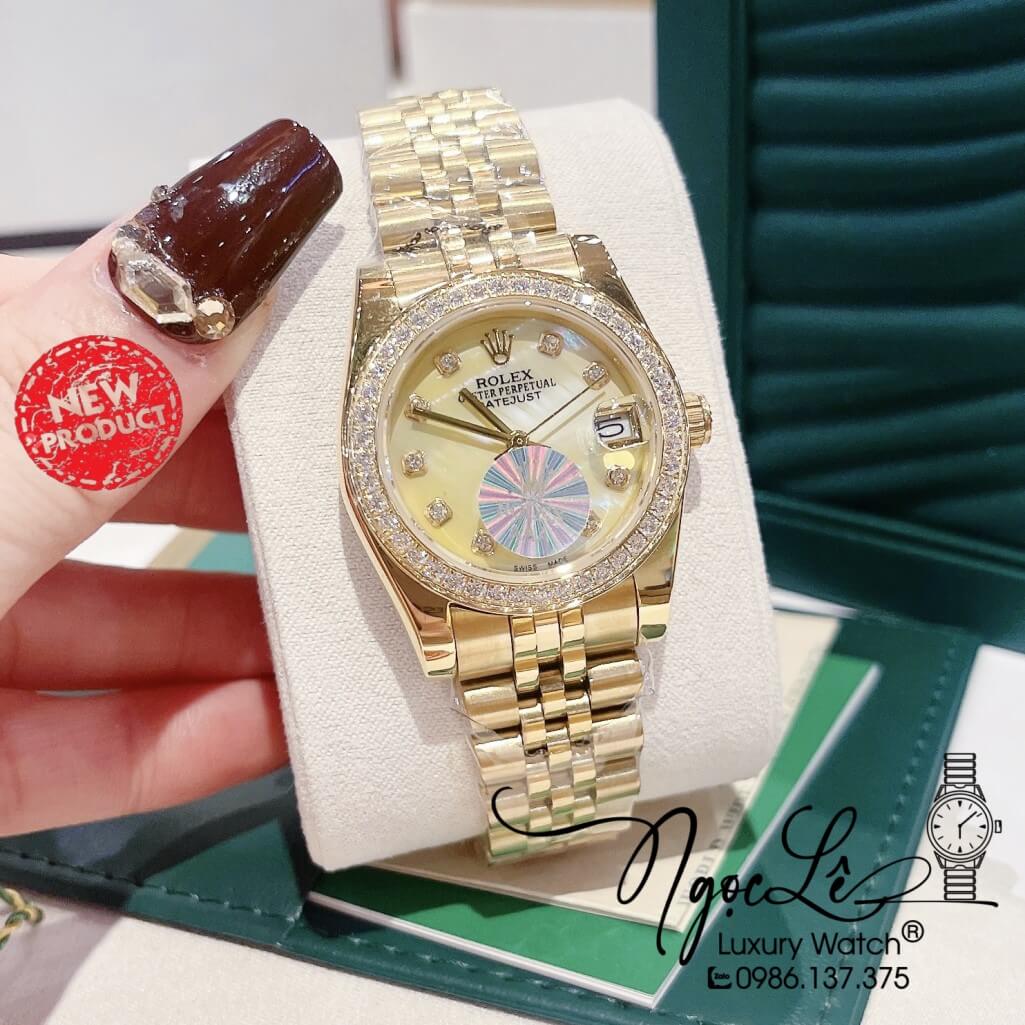 Đồng Hồ Rolex Datejust Nữ Máy Pin Màu Gold Viền Đá 32mm