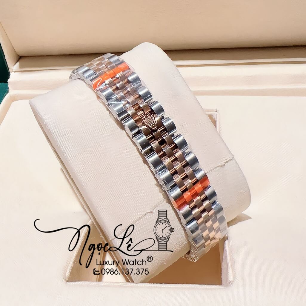 Đồng Hồ Rolex Datejust Nữ Máy Pin Màu Demi Rose Mặt Nâu Viền Đá 32mm