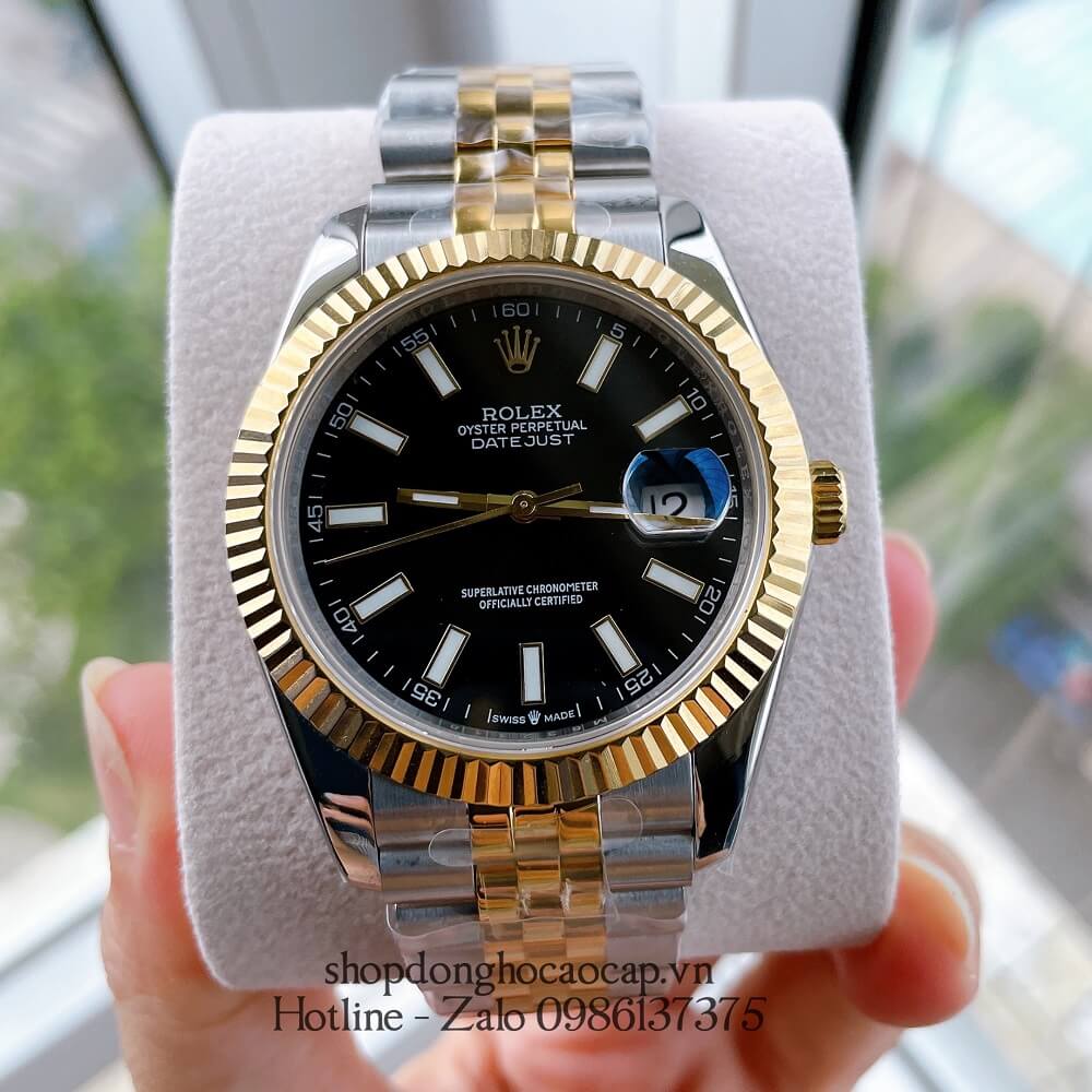 Đồng Hồ Rolex Date Just Siêu Cấp Nam Máy Tự Động Thụy Sĩ Dây Demi Mặt Đen 41mm