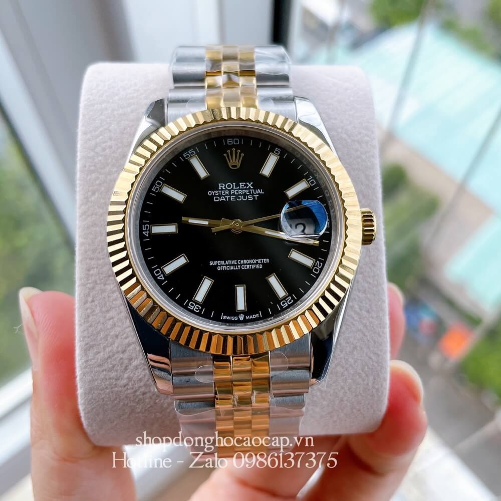 Đồng Hồ Rolex Date Just Siêu Cấp Nam Máy Tự Động Thụy Sĩ Dây Demi Mặt Đen 41mm 