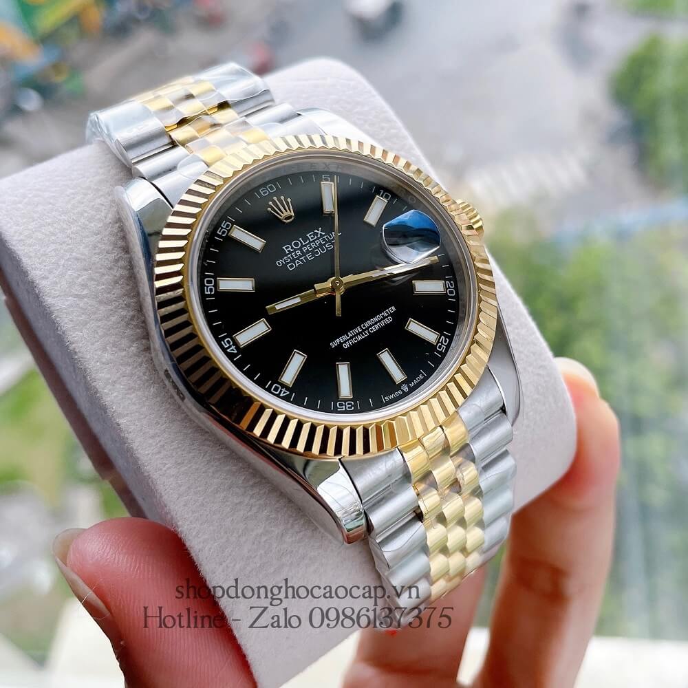 Đồng Hồ Rolex Date Just Siêu Cấp Nam Máy Tự Động Thụy Sĩ Dây Demi Mặt Đen 41mm 