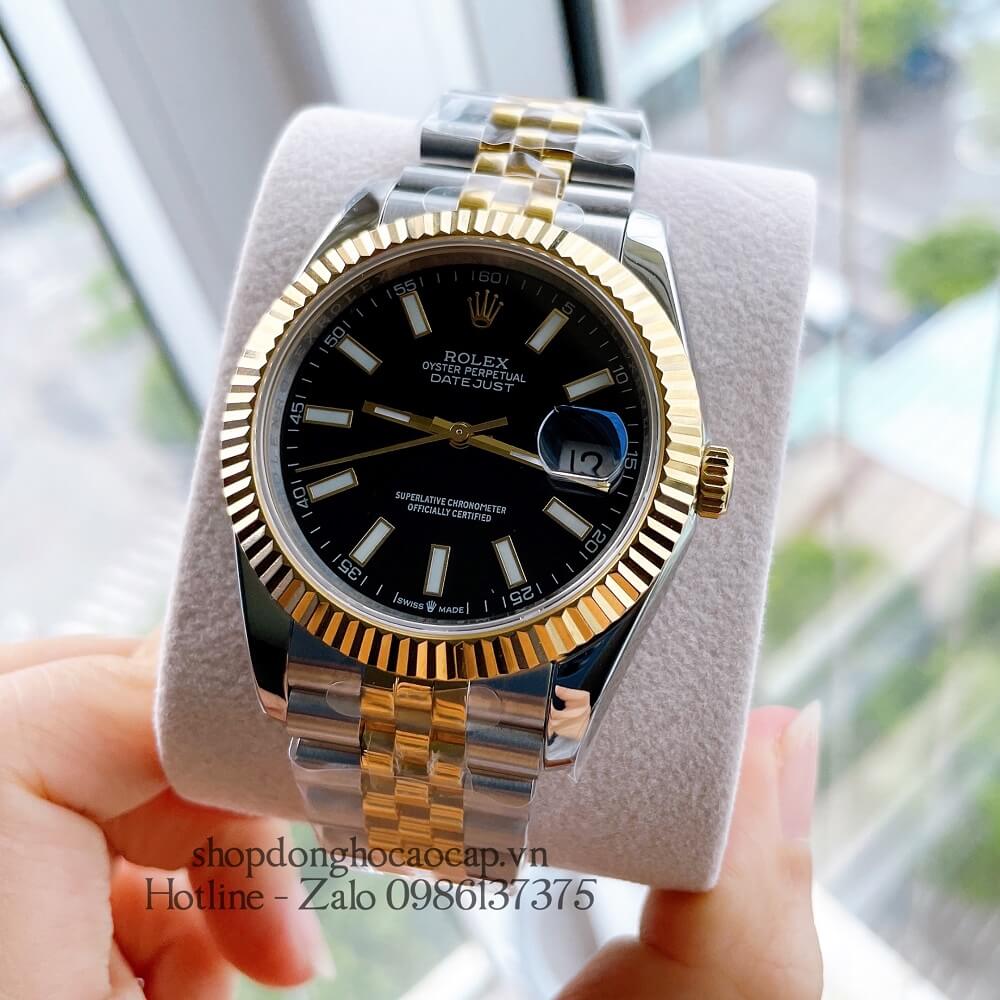 Đồng Hồ Rolex Date Just Siêu Cấp Nam Máy Tự Động Thụy Sĩ Dây Demi Mặt Đen 41mm 