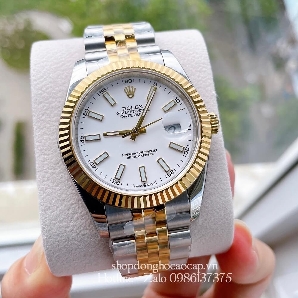 Đồng Hồ Rolex Date Just Siêu Cấp Nam Máy Tự Động Thụy Sĩ Dây Demi Mặt Trắng 41mm