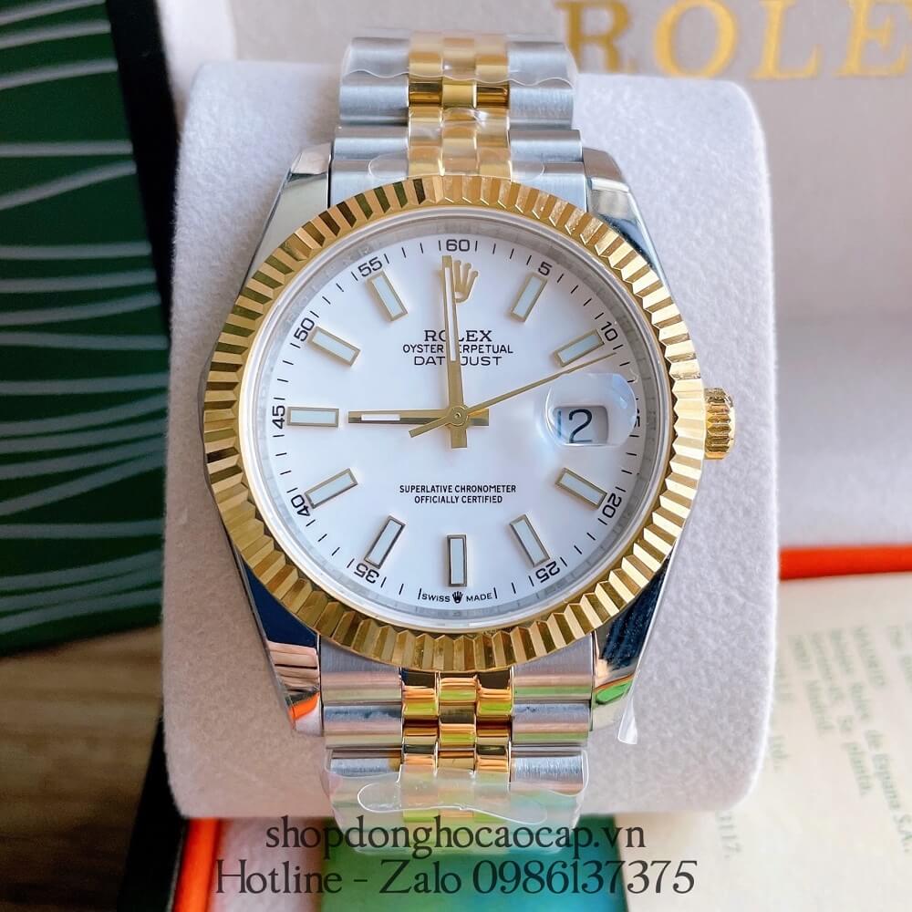 Đồng Hồ Rolex Date Just Siêu Cấp Nam Máy Tự Động Thụy Sĩ Dây Demi Mặt Trắng 41mm 