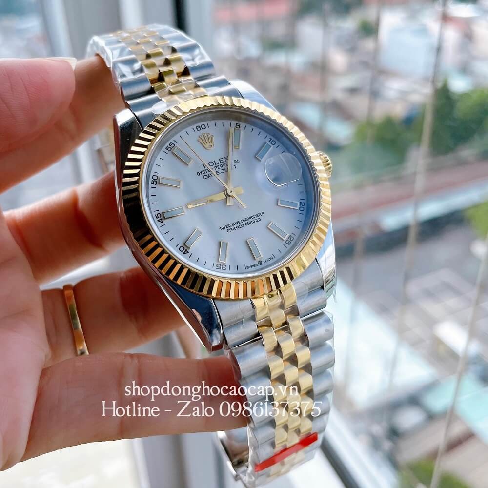 Đồng Hồ Rolex Date Just Siêu Cấp Nam Máy Tự Động Thụy Sĩ Dây Demi Mặt Trắng 41mm 