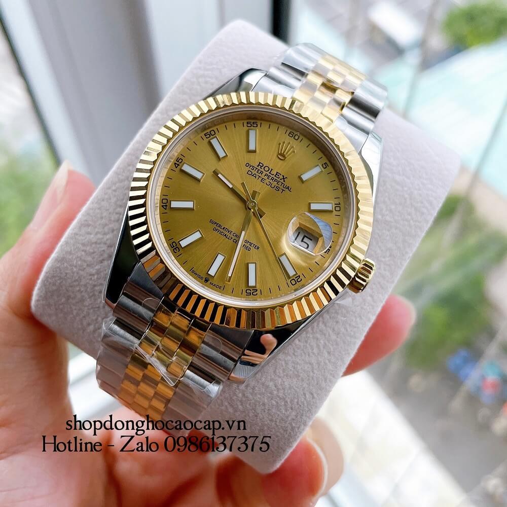 Đồng Hồ Rolex Date Just Siêu Cấp Nam Máy Tự Động Thụy Sĩ Dây Demi Mặt Vàng 41mm 