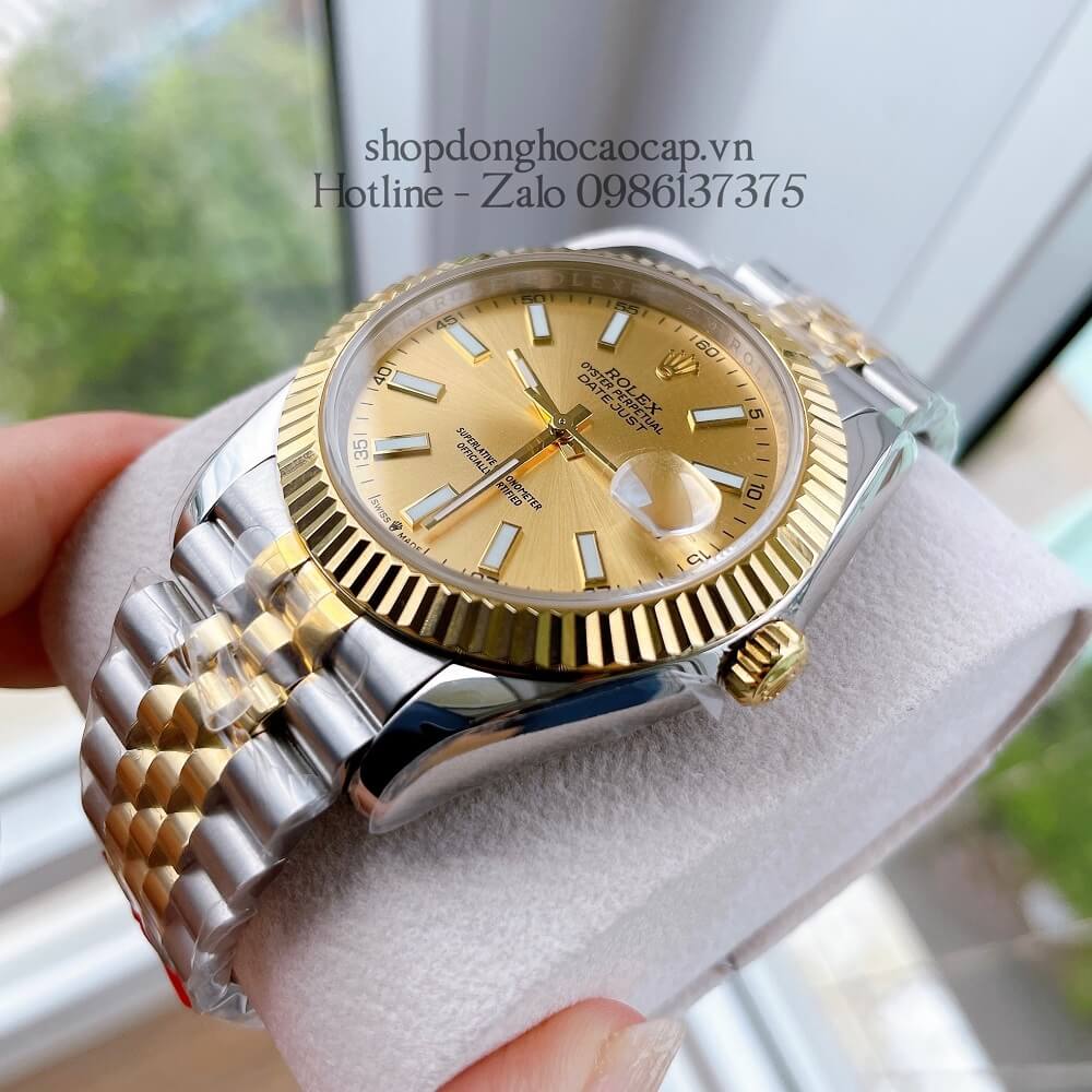 Đồng Hồ Rolex Date Just Siêu Cấp Nam Máy Tự Động Thụy Sĩ Dây Demi Mặt Vàng 41mm 