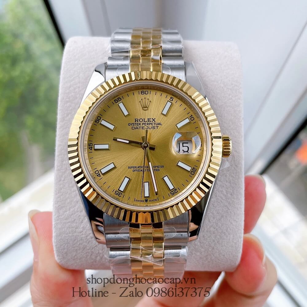 Đồng Hồ Rolex Date Just Siêu Cấp Nam Máy Tự Động Thụy Sĩ Dây Demi Mặt Vàng 41mm