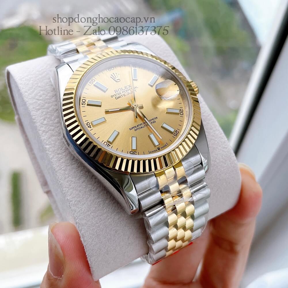 Đồng Hồ Rolex Date Just Siêu Cấp Nam Máy Tự Động Thụy Sĩ Dây Demi Mặt Vàng 41mm 