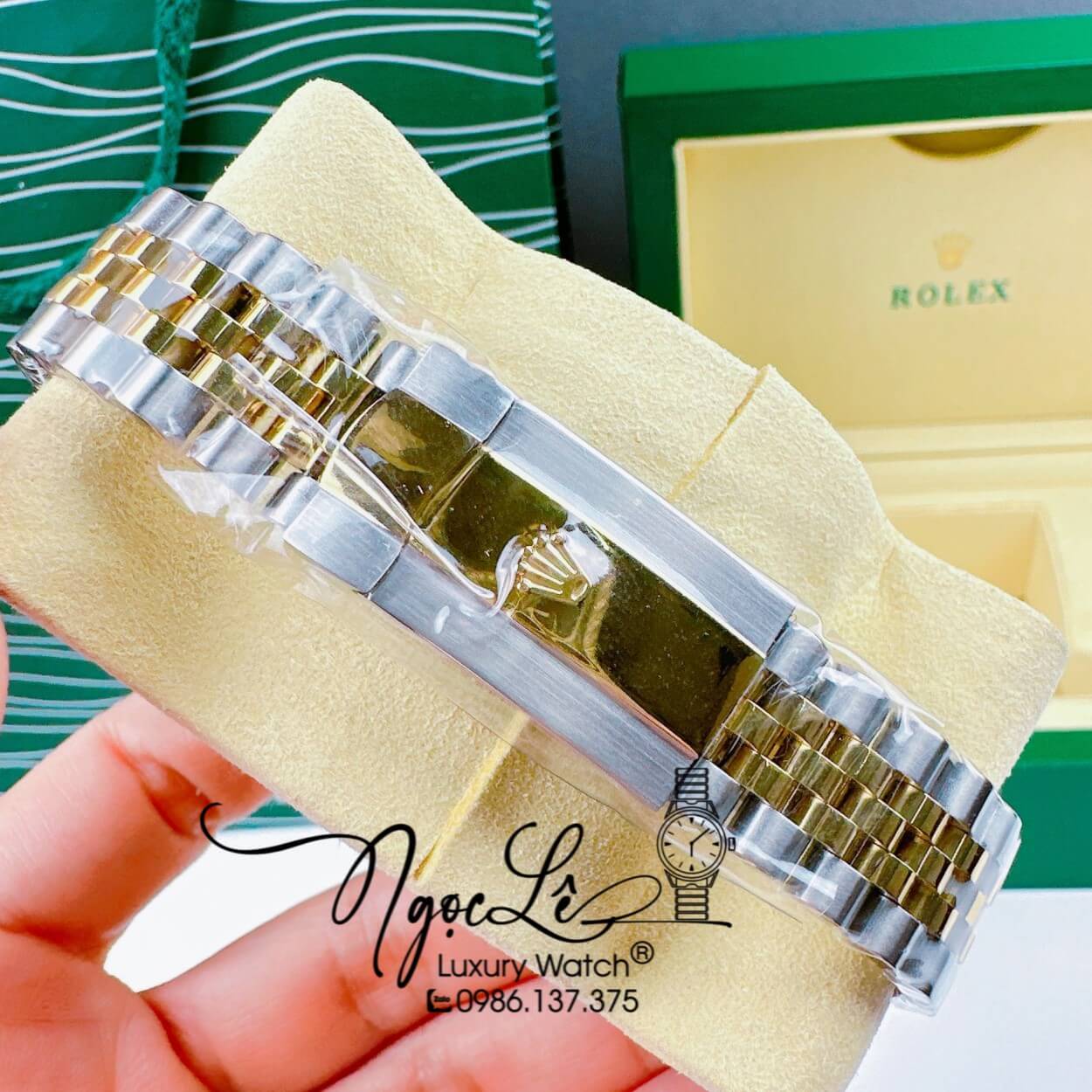 Đồng Hồ Rolex Day-Date Automatic Nam Dây Kim Loại Demi Vàng Mặt Trắng Niềng Đá Size 41mm