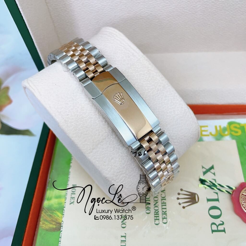 Đồng Hồ Rolex Datejust Automatic Nam Dây Kim Loại Demi Vàng Hồng Mặt Nâu 41mm
