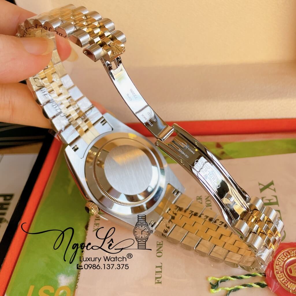 Đồng Hồ Rolex Datejust Automatic Nam Dây Kim Loại Demi Mặt Xà Cừ Vàng 41mm