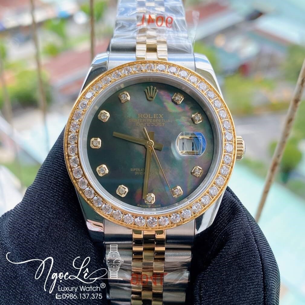 Đồng Hồ Rolex Datejust Nam Automatic Màu Demi Vàng Mặt Xà Cừ Viền Đá 41mm