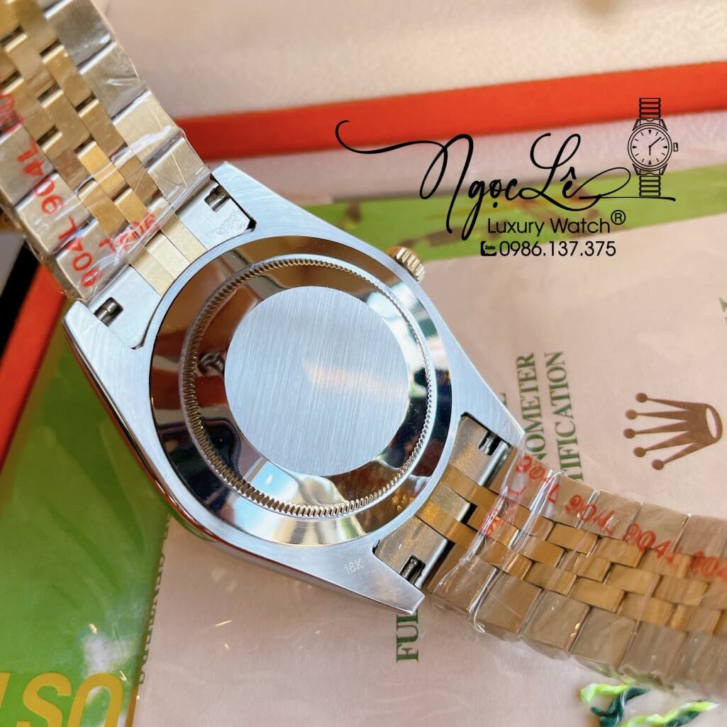 Đồng Hồ Rolex Datejust Automatic Nam Dây Kim Loại Demi Vàng Mặt Xà Cừ Đen 41mm