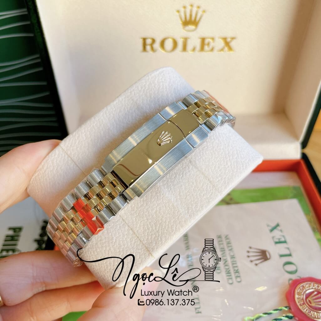 Đồng Hồ Rolex Datejust Automatic Nam Dây Kim Loại Demi Vàng Mặt Xà Cừ Đen 41mm