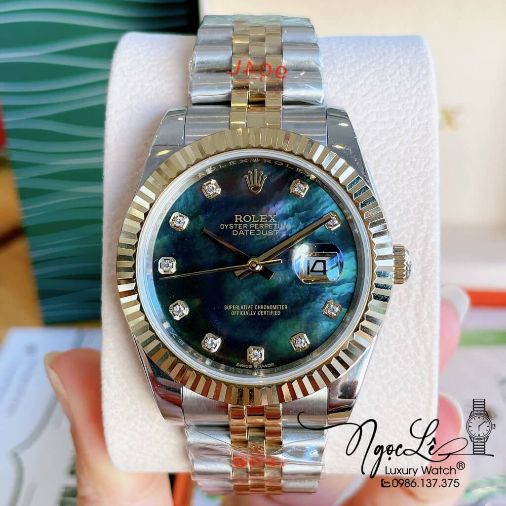 Đồng Hồ Rolex Datejust Automatic Nam Dây Kim Loại Demi Vàng Mặt Xà Cừ Đen 41mm