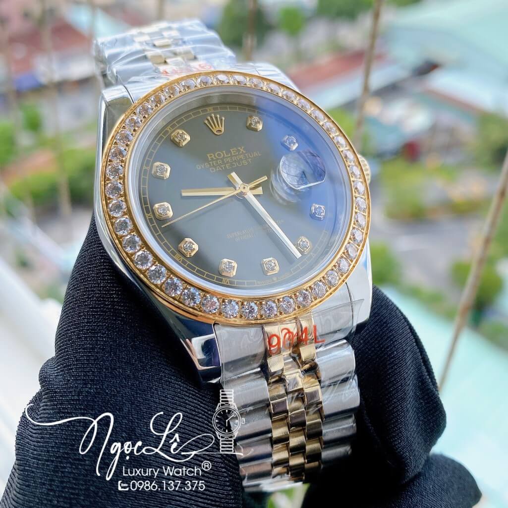 Đồng Hồ Rolex Datejust Nam Automatic Màu Demi Vàng Mặt Xà Cừ Viền Đá 41mm