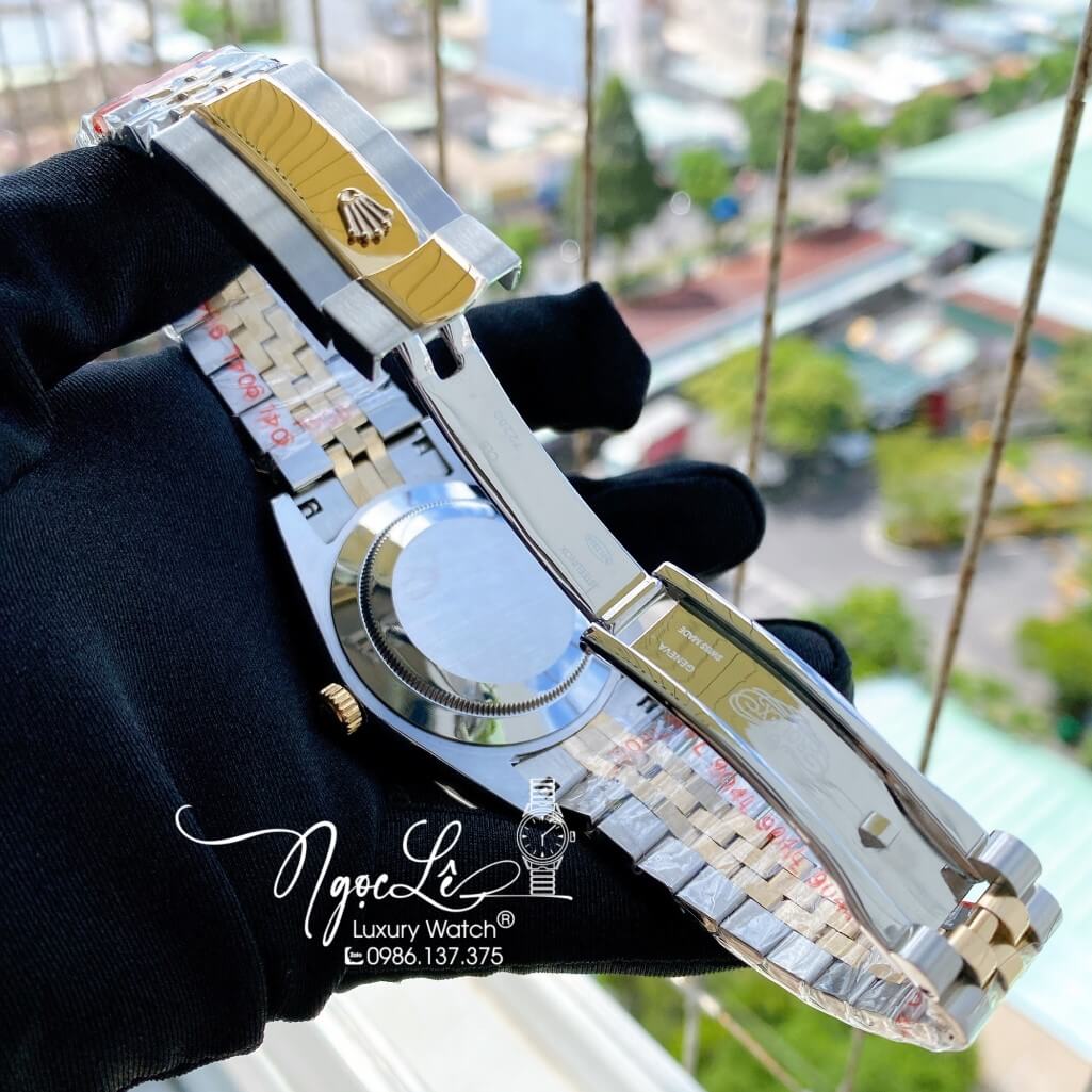 Đồng Hồ Rolex Datejust Nam Automatic Màu Demi Vàng Mặt Xanh Lá Viền Đá 41mm