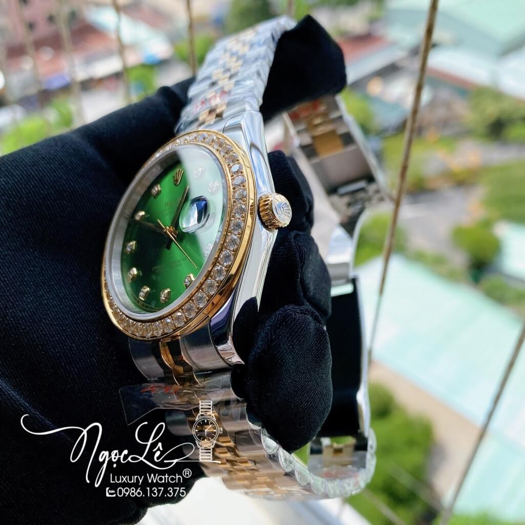 Đồng Hồ Rolex Datejust Nam Automatic Màu Demi Vàng Mặt Xanh Lá Viền Đá 41mm