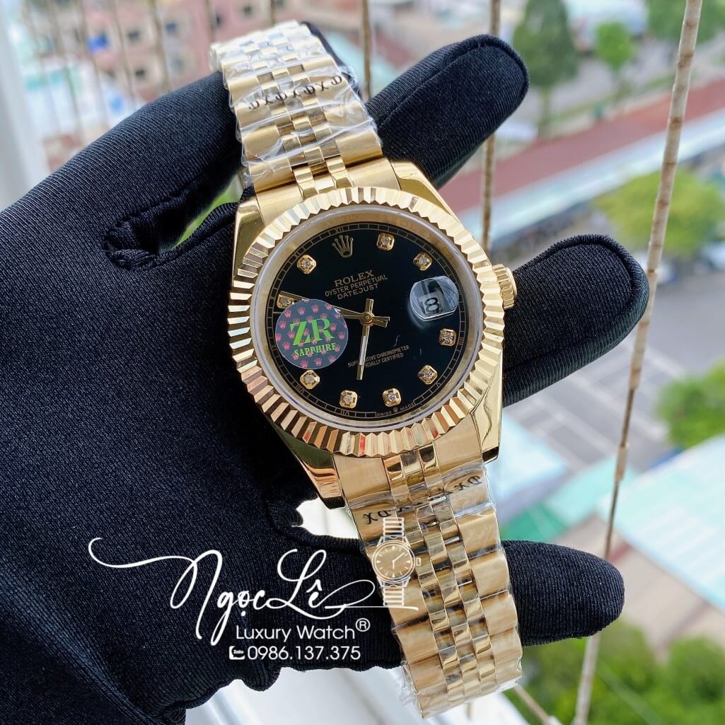 Đồng Hồ Nam Rolex Datejust Máy Cơ Tự Động Dây Kim Loại Vàng Mặt Đen 41mm